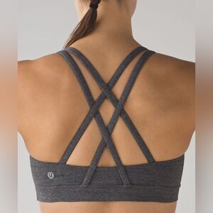 Lululemon Energy sports Bra Heathered Black strappy back luxtreme top workout